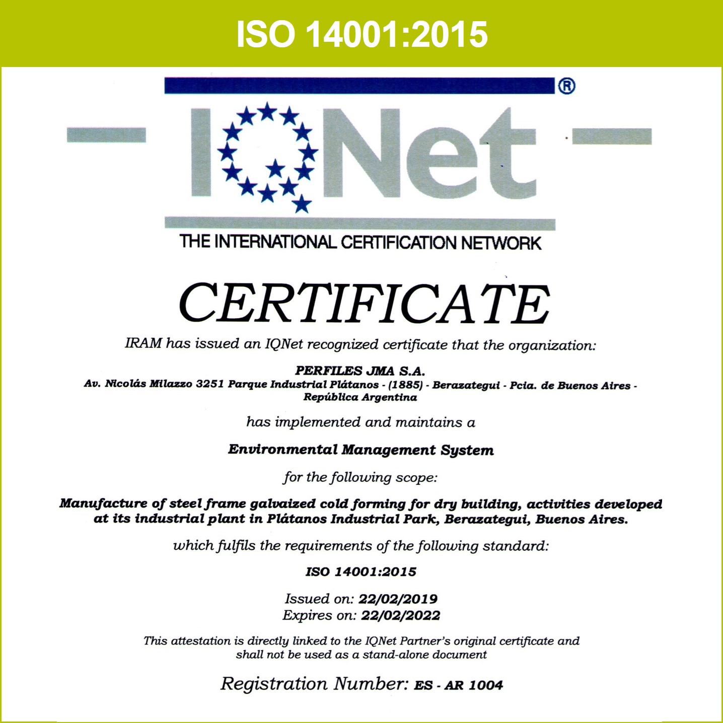 PERFILES JMA – NORMA ISO 14001:2015
